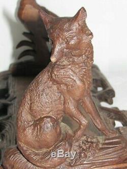 07f28 Old Book Ends Wood Sculpting Black Forest Folk Fox Pheasant