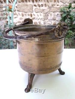 17th Century Bronze Tripod Cauldron, Handles With Masks