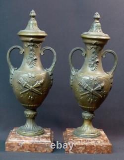 1890 beautiful pair of cassolettes fireplace garniture reguler marble 3.8kg 34cm vases