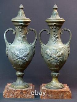 1890 beautiful pair of cassolettes fireplace garniture reguler marble 3.8kg 34cm vases