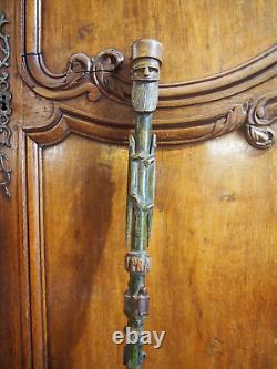 19th Century Carved Wooden Cane Folk Art Cane of Cooper or Lumberjack