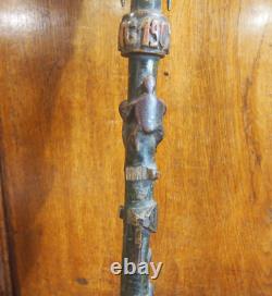 19th Century Carved Wooden Cane Folk Art Cane of Cooper or Lumberjack