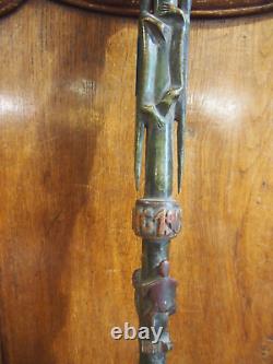 19th Century Carved Wooden Cane Folk Art Cane of Cooper or Lumberjack