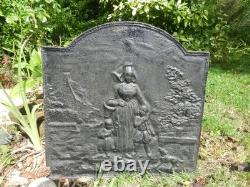 19th Century Cast Iron Fireplace Plaque Brittany Decor Family of Brittany Mill
