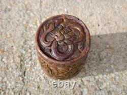 19th-Century Copper Snuff Box with Dragons, Asian Opium Box, Repoussé and Sculpted Copper
