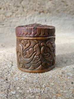 19th-Century Copper Snuff Box with Dragons, Asian Opium Box, Repoussé and Sculpted Copper