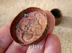 19th-Century Copper Snuff Box with Dragons, Asian Opium Box, Repoussé and Sculpted Copper