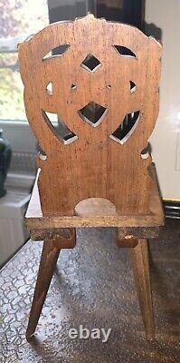19th Century Folk Art: Master's Work of Alsatian Miniature Carved Wooden Chair.