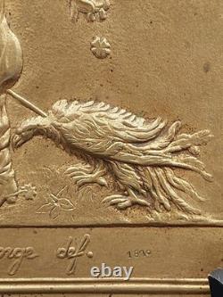 19th-Century Satirical Gilt Bronze Plaque, Caricature of Fallen Napoleon III, 26 x 22 cm, 1.3 kg