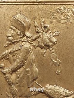 19th-Century Satirical Gilt Bronze Plaque, Caricature of Fallen Napoleon III, 26 x 22 cm, 1.3 kg