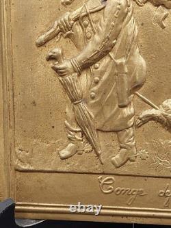 19th Century Satirical Plaque Gold-Plated Bronze Caricature of Fallen Napoleon III 26x22cm 1.3kg