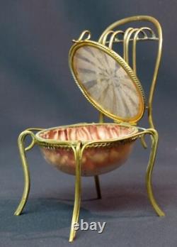 19th superb jewelry box padded case 16cm 175g miniature chair