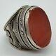 1. Superb Antique Turkmen Silver Ring With Carnelian / Agate Xxth Century 23.3 G