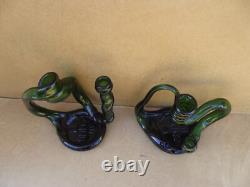 2 Antique Reims Glass Cellar Candle Holders – Folk Art 2 Antique Reims Glass Cellar Candle Holders – Folk Art