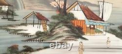 2 Glass-Framed Fixed Tableaux Japan XIXth Century Scenes of Life, Geishas by the Lake