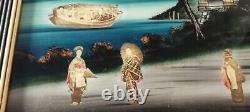 2 Glass-Framed Fixed Tableaux Japan XIXth Century Scenes of Life, Geishas by the Lake