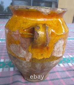 2 Small Fat Jars Yellow South-west France 17 CM High French Potery XIX Ème