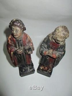 2 Statuettes Wood Polychrome Virgin Mary St Jean 17th High-time Religiosa A