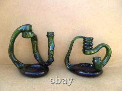 2 antique cellar rat glass candlesticks Reims popular art