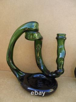 2 antique cellar rat glass candlesticks Reims popular art