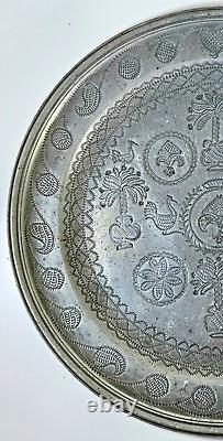 2 antique tin plates richly engraved Delattre Abbeville 1686 XVIIth