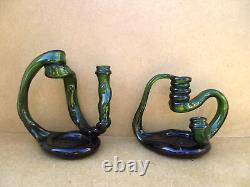 2 old glass cellar rat candlesticks Reims popular art