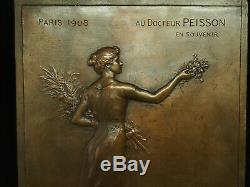 320mm / 250mm Large Bronze Plaque Original Art Nouveau Henri Dubois 1908 Paris