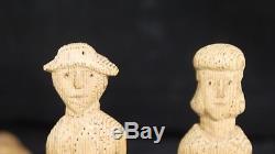 4 Topics Family Marin Chateaubriant Folk Art Carved Wood Late 19th A544