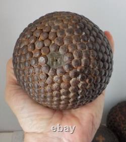 5 Lyonnaise cloutée pétanque balls, including 1 with No. 2 folk art