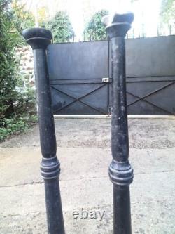 99 cm Pair of antique large candlesticks, turned wood, 18th-19th century