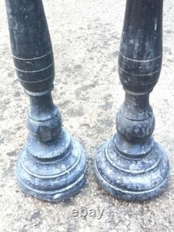 99 cm Pair of antique large candlesticks, turned wood, 18th-19th century