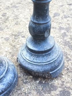 99 cm Pair of antique large candlesticks, turned wood, 18th-19th century