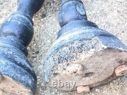 99 cm Pair of antique large candlesticks, turned wood, 18th-19th century