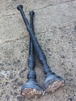 99 cm Pair of antique large candlesticks, turned wood, 18th-19th century