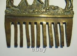 ANCIENT RARE HORSEHAIR COMB BRONZE HORSES antique brass horse FOLK ART