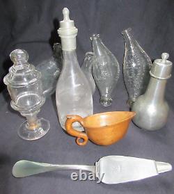 ANCIENT blown glass and cracked TIN feeding bottle 19th century POPULAR ART FEEDING BOTTLE