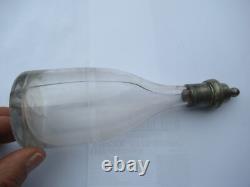ANTIQUE BLOWN GLASS FEEDING BOTTLE CRACKED TIN 19TH CENTURY FOLK ART