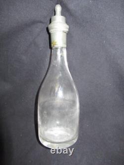 ANTIQUE BLOWN GLASS FEEDING BOTTLE CRACKED TIN 19TH CENTURY FOLK ART