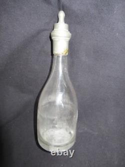 ANTIQUE BLOWN GLASS FEEDING BOTTLE CRACKED TIN 19TH CENTURY FOLK ART