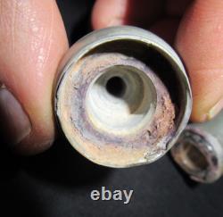 ANTIQUE BLOWN GLASS FEEDING BOTTLE CRACKED TIN 19TH CENTURY FOLK ART