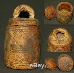 Aa African Art Grease Pot Made Of Very Old Wood Luba, Object Of Folk Art