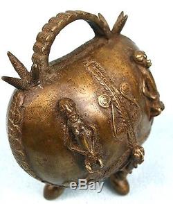 African Art Container Akan Bronze Shape Handbag Brass Container