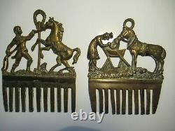 Ancien Rare Peigne Crin Cheval Bronze Cheval Antique Arms Horse Art Popular