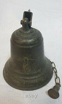 Ancienne Cloche De Couvent In Bronze With Support Beautiful Rare Engravings