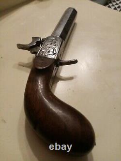 Ancient 19th-button Wooden Platinum Gun Carved Octagonal Cannon Beautiful Condition