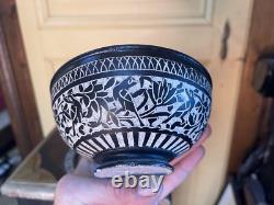 Ancient Asian Art incense bowl with carved stone saucer
