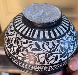 Ancient Asian Art incense bowl with carved stone saucer