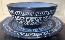 Ancient Asian Art incense bowl with carved stone saucer
