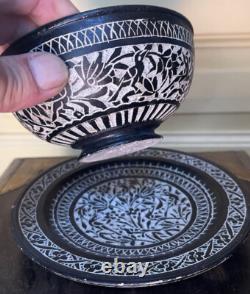 Ancient Asian Art incense bowl with carved stone saucer