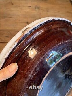 Ancient Black Ass Glazed Terracotta Plate, 18th Century Antique French Folk Art Pottery.